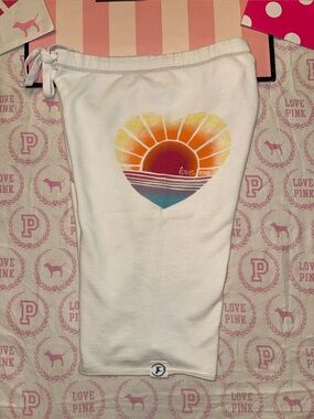 VS PINK VINTAGE Y2K BOYFRIEND CAPRI SWEATPANTS WHITE OMBRÉ RAINBOW HEART LOGO M